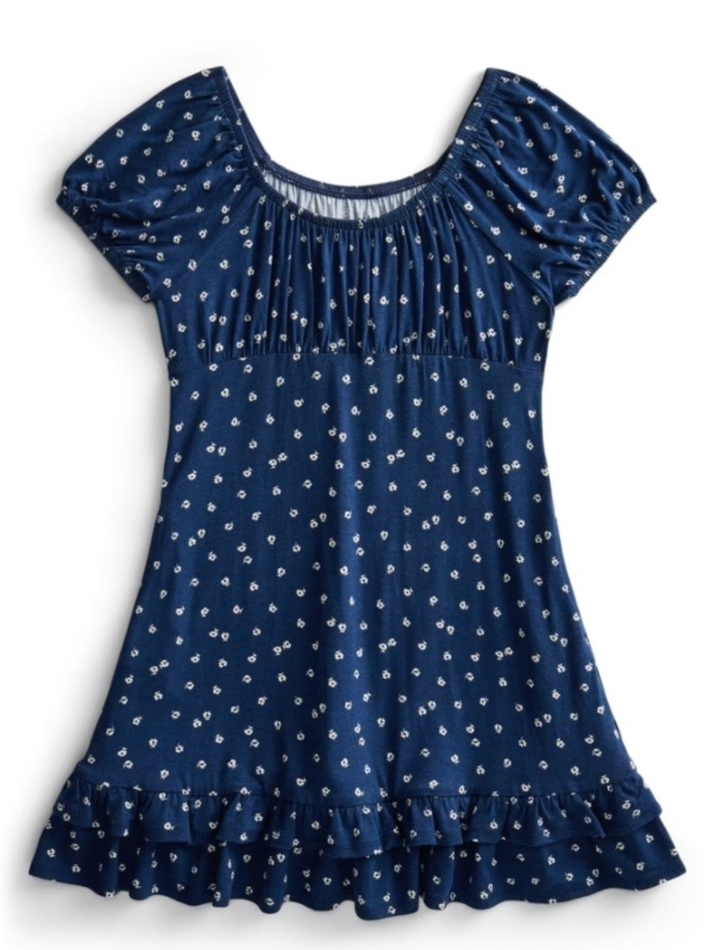 Weekend Academy Girls' Navy & White Floral Knit Peasant Dress with Pockets M (8)